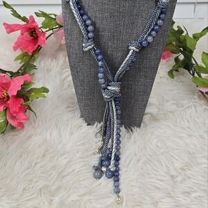 Chico's Blue and Silvertone Tassel Pendant Necklace